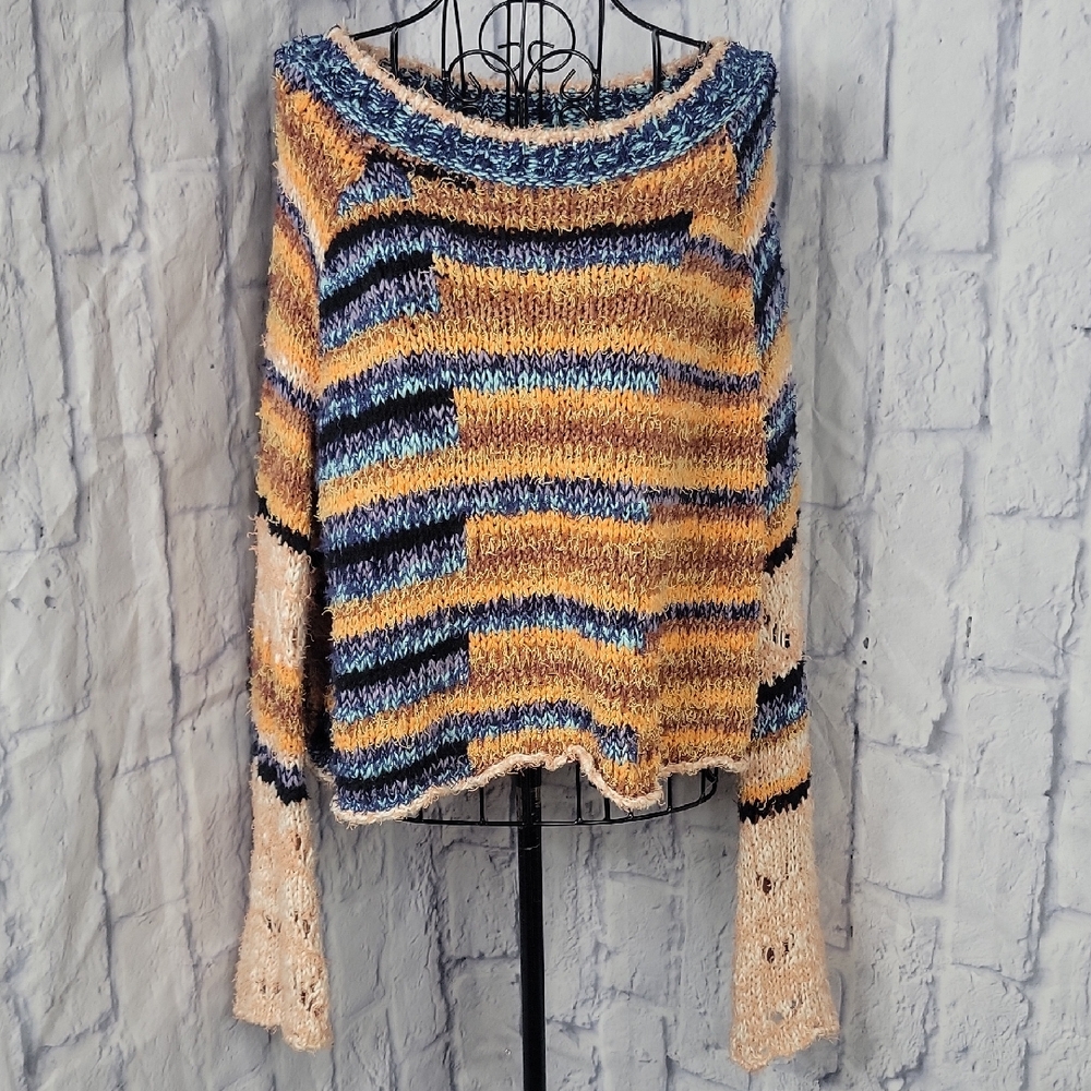 Free People Butterfly Mixed Stripe Color Blend Sweater NWOT Medium‎